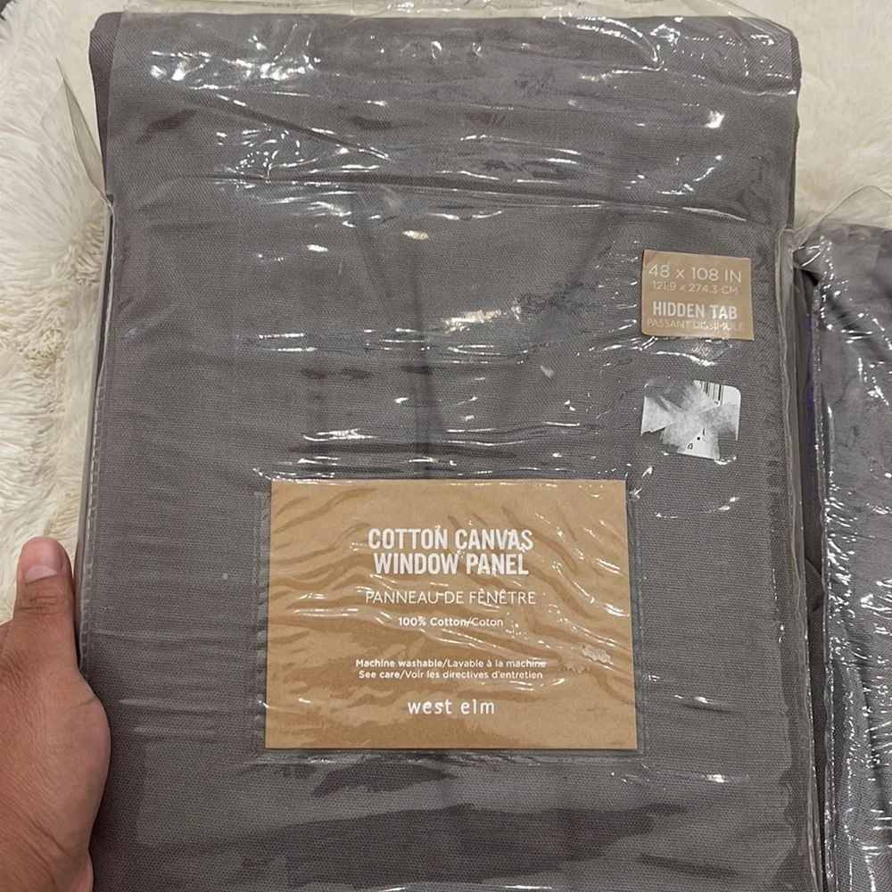 West Elm Cotton Canvas Curtain Panels Set of ( 2 ) 48x108 in Gray